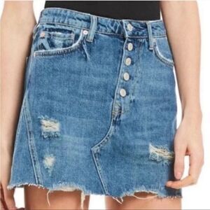Free People We The Free denim Mini Jean skirt Distressed Button Fly Size 25